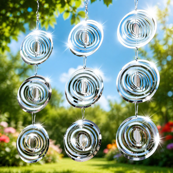 Reflective 3D Stainless Steel Wind Spinner Bird Deterrent - Effectively Scare Away Woodpeckers, Pigeons, Crows, Sparrows from Your House, Patio, and Orchard - Outdoor Garden Decor Wind Catcher