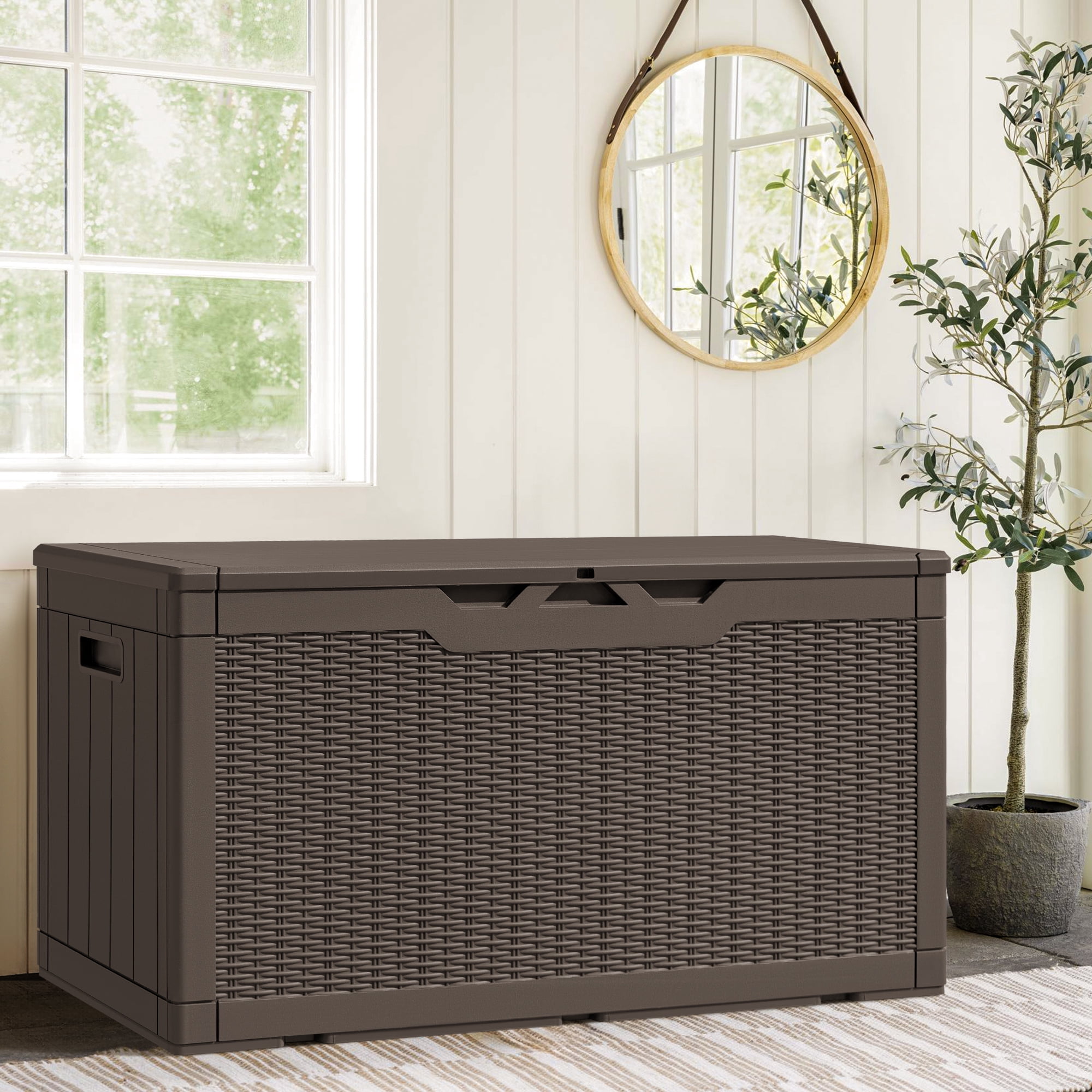 Vineego 100 Gallon Resin Deck Box,Indoor Outdoor Lockable Storage Containe,Upgraded,Dark Brown