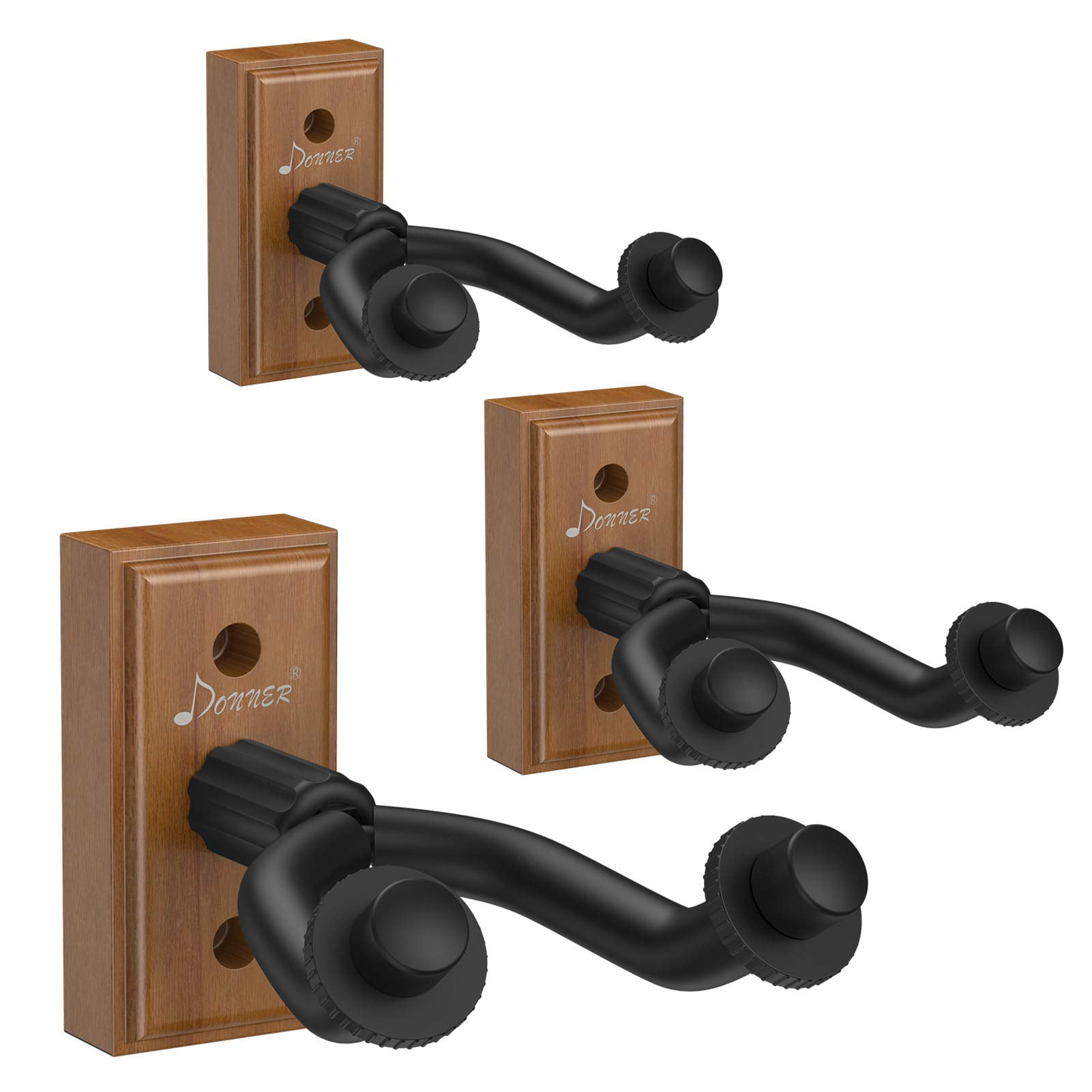 Donner Guitar Wall Mount Hanger 3Pack, Black Walnut Guitar Wall Holder