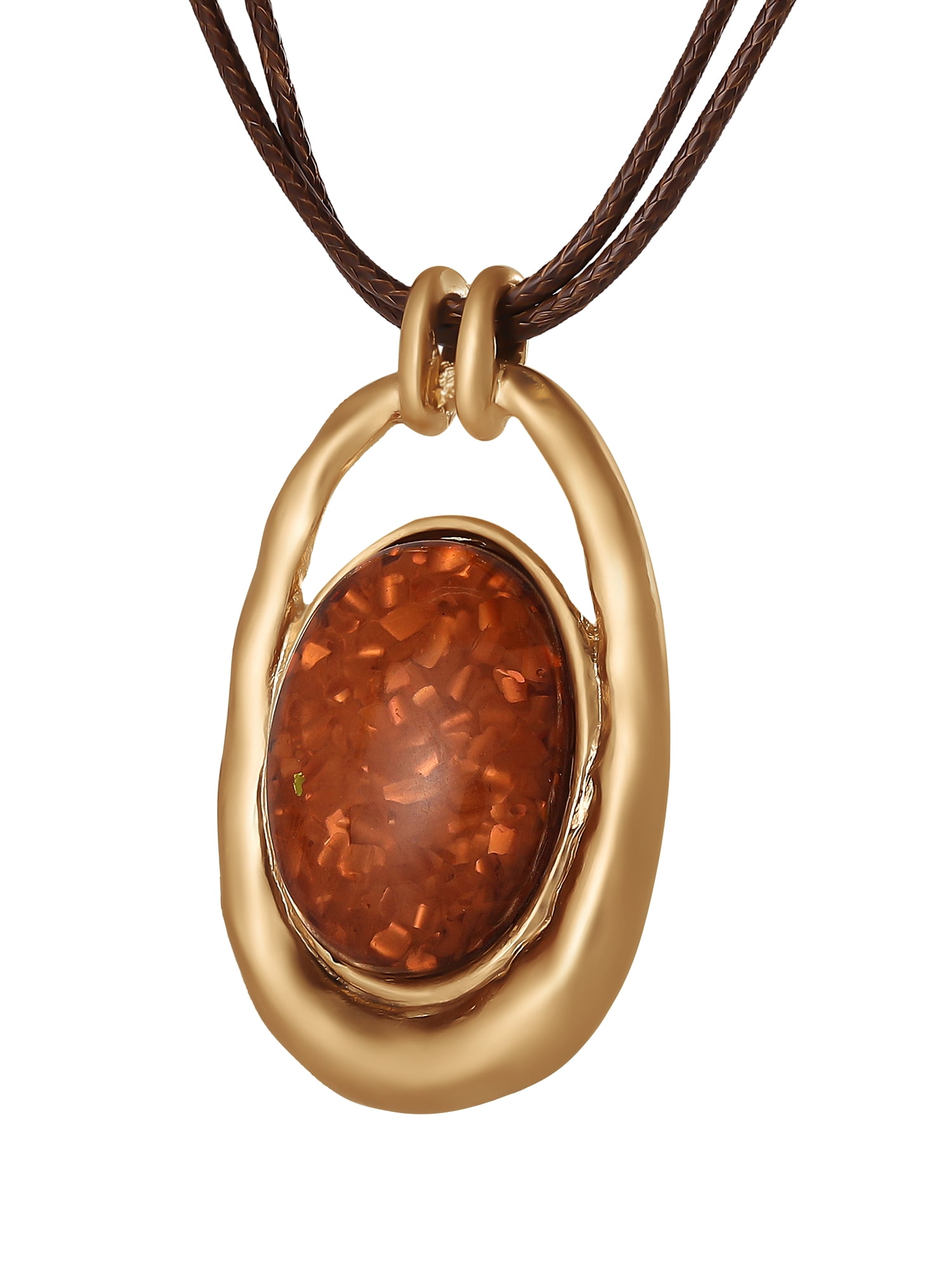Jessica Simpson Women's Oval Stone Cord Necklace, 20" + 3" Extender, Gold-Tone Pendant
