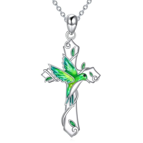 Hummingbird Necklace Sterling Silver Cross Pendant Bird Jewelry Gifts for Women
