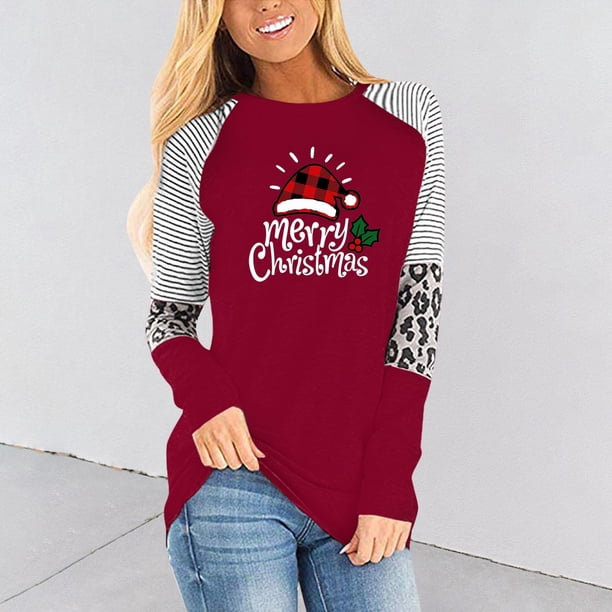 Pntutb Moda Mujer Cuello Redondo Manga Larga Estampado Casual Camiseta Blusa PNTUTB Pntutb-8409