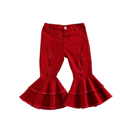 

Sunisery Toddler Baby Girl High Waist Denim Ripped Jeans Bell Bottoms Long Flare Leggings Trousers Pants Red 4-5 Years