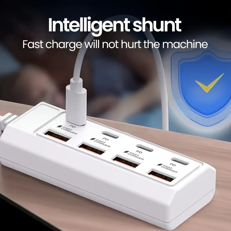 8-Port 60W Quick Charge Hub | PD 3.0 + QC3.0 USB Charging Station for Outdoor Use | Compatible with Iphone/Android/Ipad/Laptop/Portable Power Supply (ABS, No Battery Included)