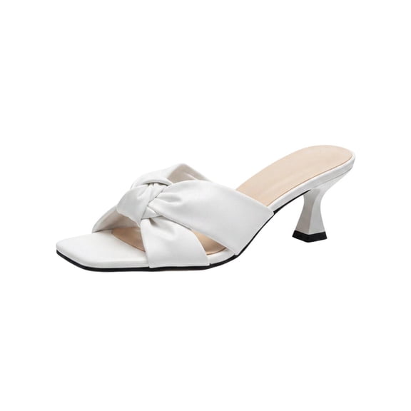 Shrysg Women's Casual Fashion Bows Open Toe High Heeled Sandals Comfortable Breathable Slip on Outdoor Summer Shoes White