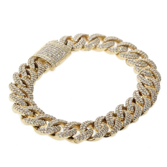 14k Mens Custom Cuban Link 12mm Miami Bracelet with 11Ctw 8.5 Inches