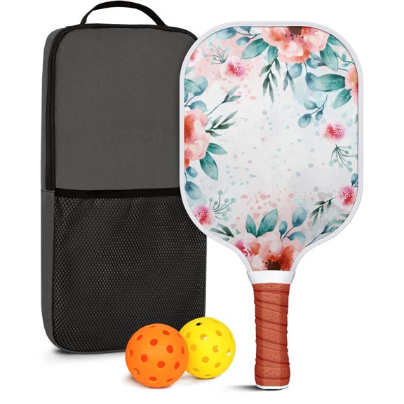 Pickleball Paddles Set Of 1, Fiberglass Surface, Spring Flowers Floral Print, 1 Paddle, 2 Balls & Bag