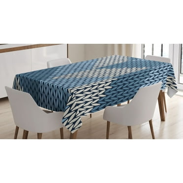 Ambesonne Blue Tablecloth Rectangular Table Cover, Nordic Scandinavian Retro, 52"x70", Pale Blue White
