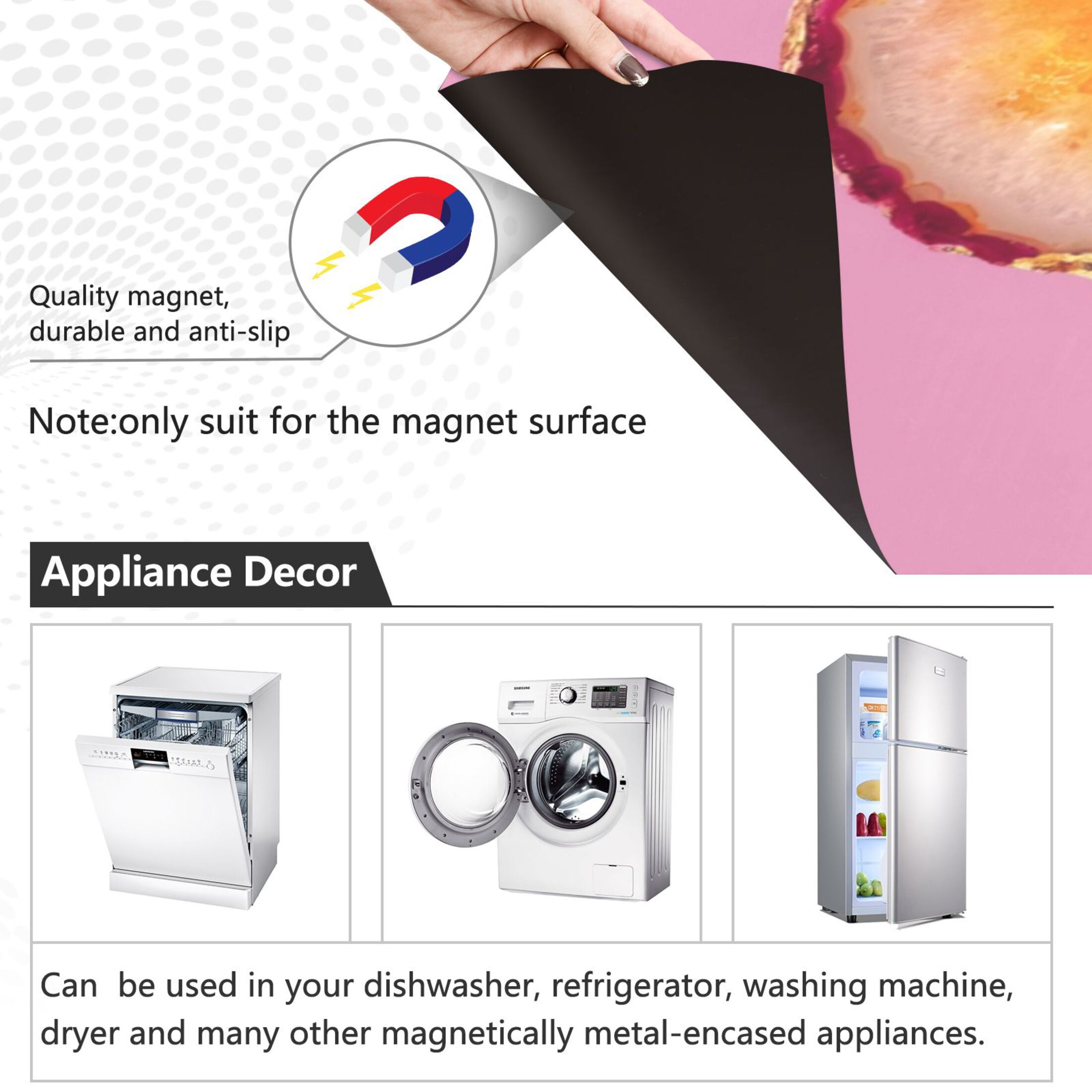 IAUYY Magnetic decorative sticker - 23x26 Inch PVC Refrigerator Decorative Cover, Removable DIY Art for Kitchen Appliances Half A Piece Of Agate