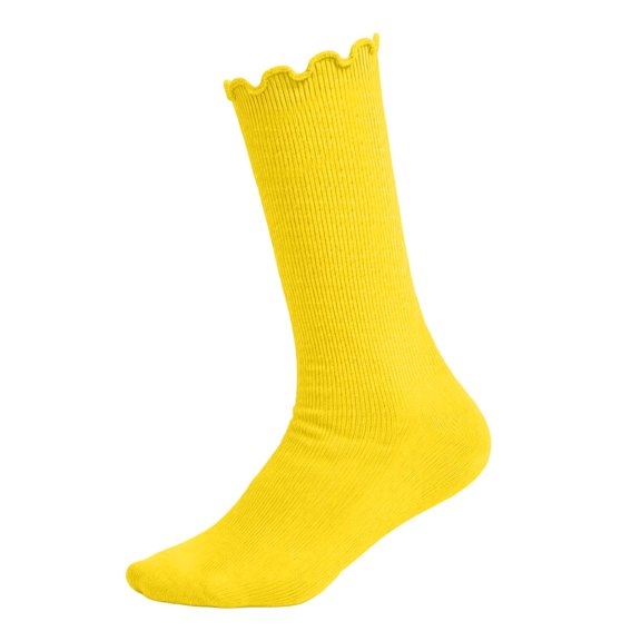 ZACPNCV 1 Pair Girls Ruffle Socks Cute Frilly Crew Socks for Toddler Kids Breathable Ribbed Knit Ankle Socks School Uniform Socks C-Yellow