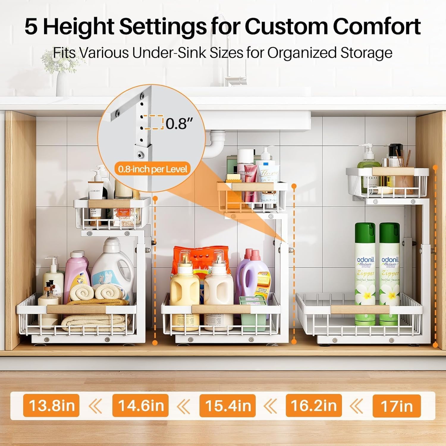 Under Sink Organizer,1 Pack,2 Tier Metal Slide out Sink Shelf Pull out Cabinet Organizer Drawers, Under Sink Organizers and Storage for Kitchen Bathroom Pantry Closet Cabinet