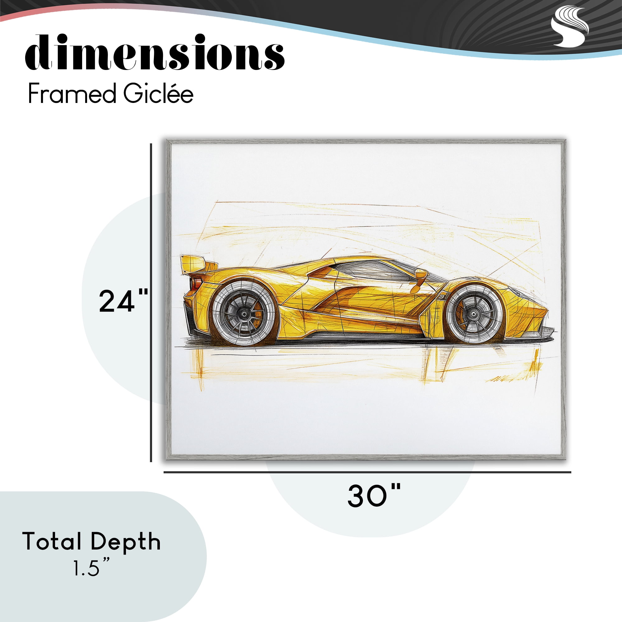 Stupell Industries Yellow Sports Car Whimsicality Gray Framed Giclee Art, design by Steve Hunziker