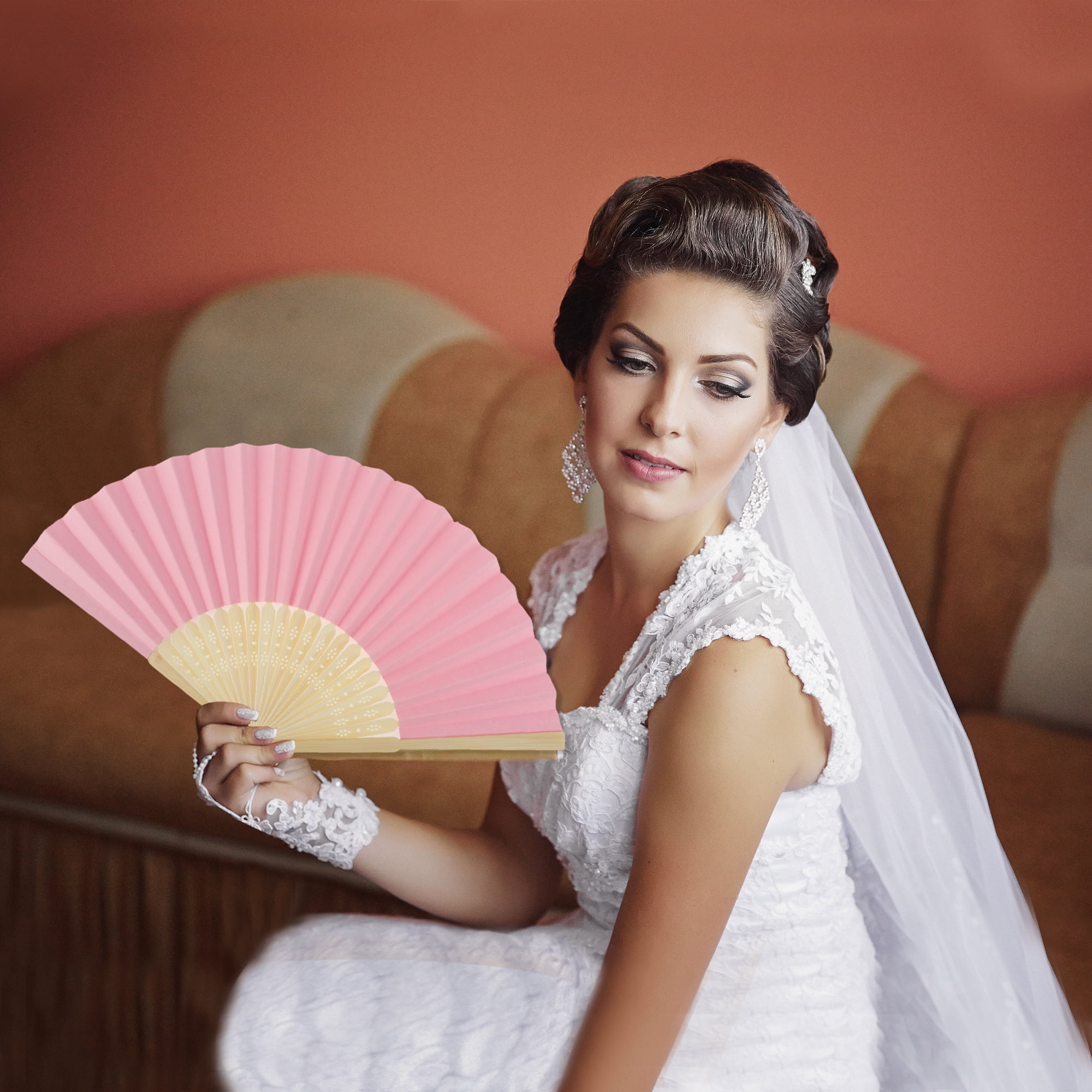 Unique Bargains Portable DIY 7-Inch Blank Folding Fan 1 Pc Pink