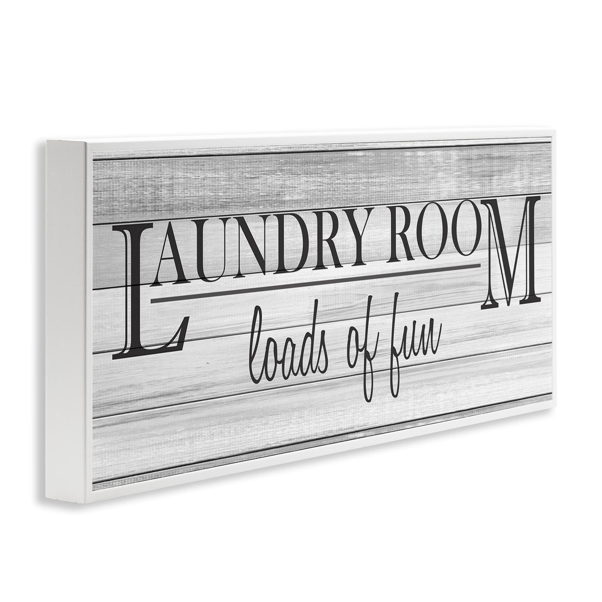 Stupell Industries Fun Laundry Room Funny Word Bathroom Black And White Design, 10 x 24,Design by Kimberly Allen