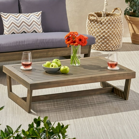 CRXX Outdoor Acacia Wood Slat Top Coffee Table-Gray