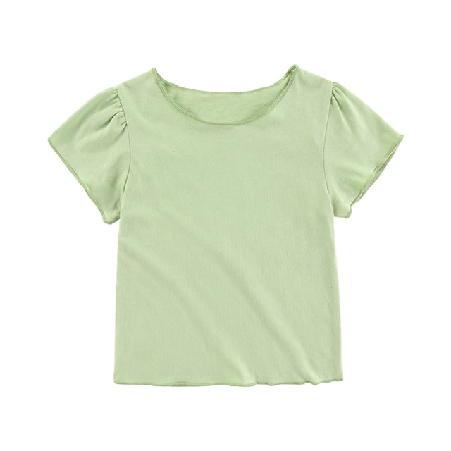 Timegard Baby Girls Clothes Cotton Solid Color Comfy Toddler Tee Casual Ruffle Short Sleeve Cute Top