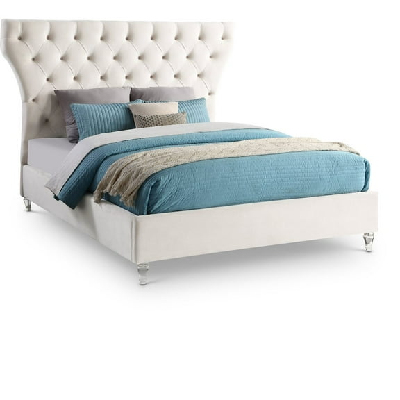 Meridian Furniture Kira Cream Velvet King Bed
