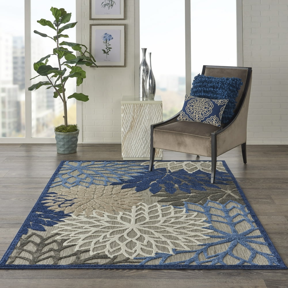 Nourison Aloha Patio Floral Blue/Multicolor Area Rug