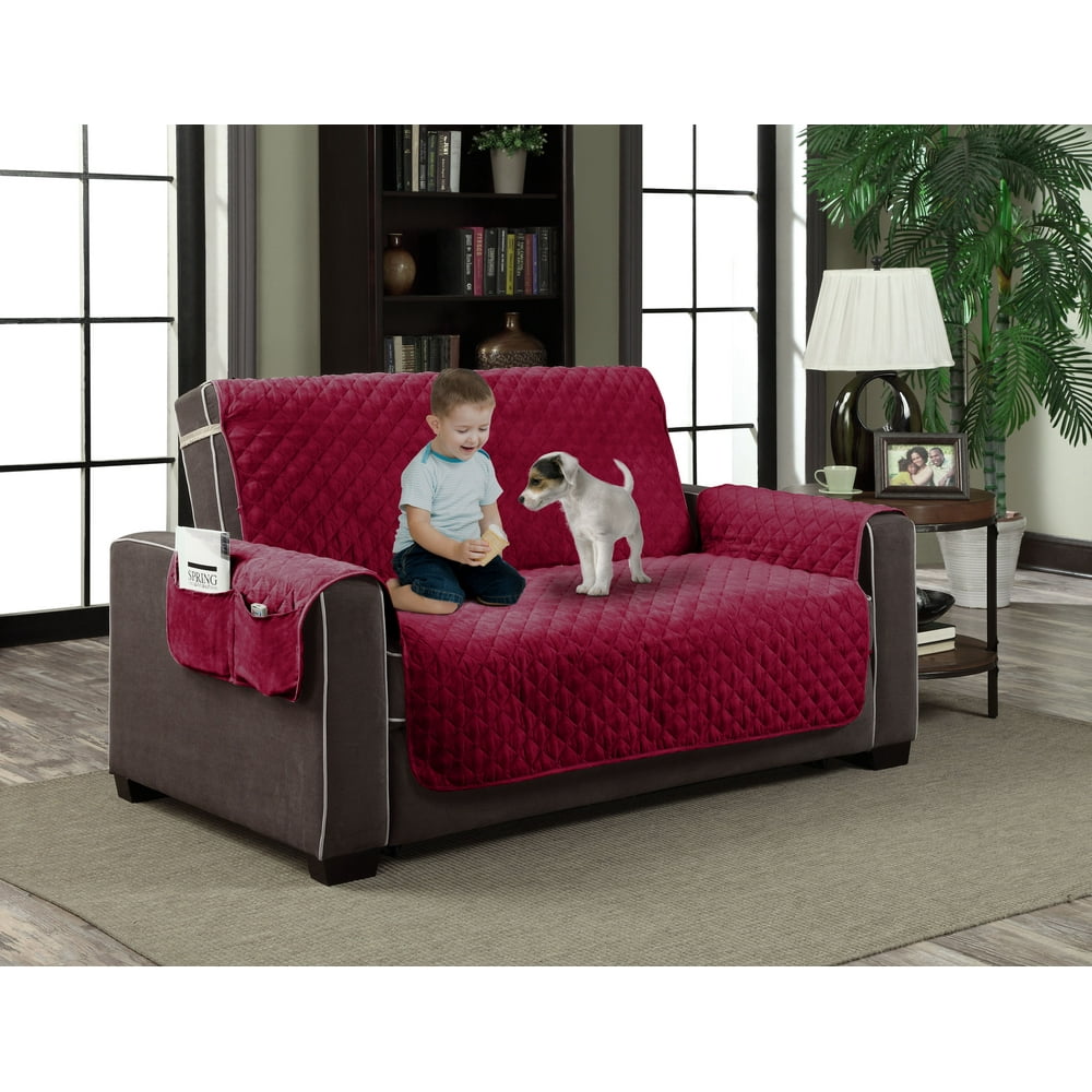 Home Dynamix Slipcovers All Season Quilted Microfiber Pet Furniture Couch Protector Cover Red