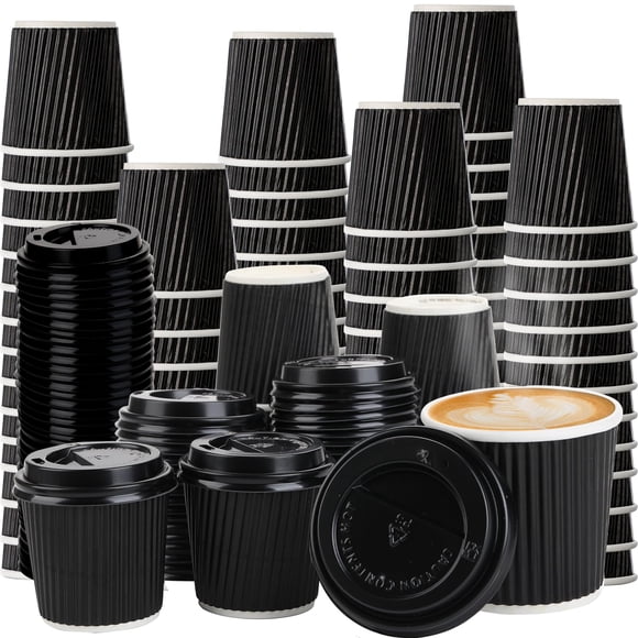 100 Pcs 4oz Paper Espresso Cups Ripple Wall Hot Cups For Coffee Disposable Coffee Cup Paper Hot/Cold Drinking Cups for Party, Picnic, Trave
