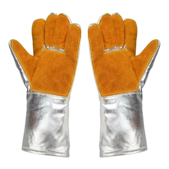 HLONK Tools Radiation Protection Aluminum Foil High Temperature Heat Long Gloves Melting Boiler Fire Welding Work Can Resist Temperature Radiant Heat Five Finger Gloves B