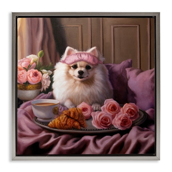 Stupell Industries Eclectic Breakfast in Bed Dog Gray Floating Frame Canvas Art, 18 x 18, by Lucia Heffernan