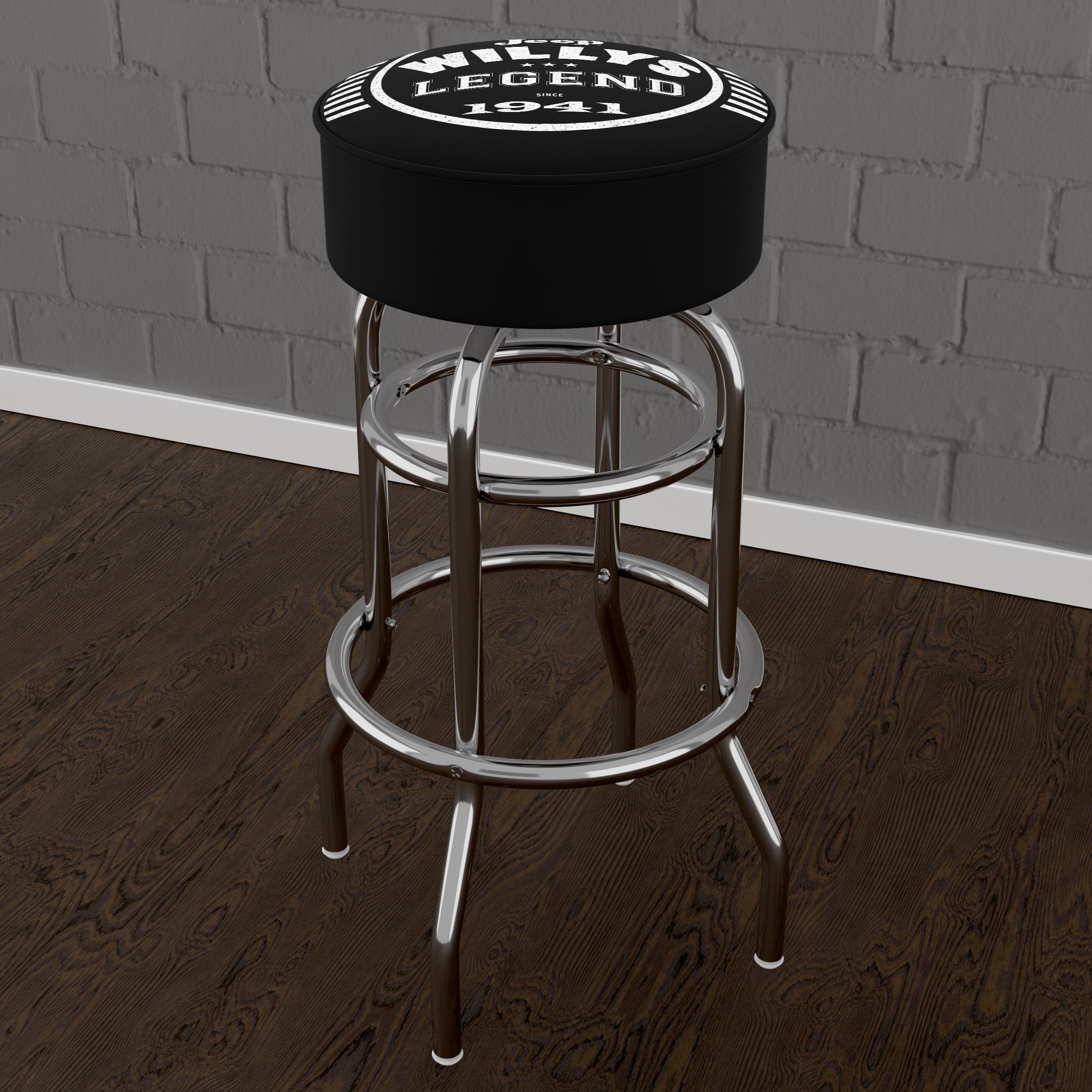 Trademark Gameroom Jeep Willys Legend Black Bar Stool with Padded Seat