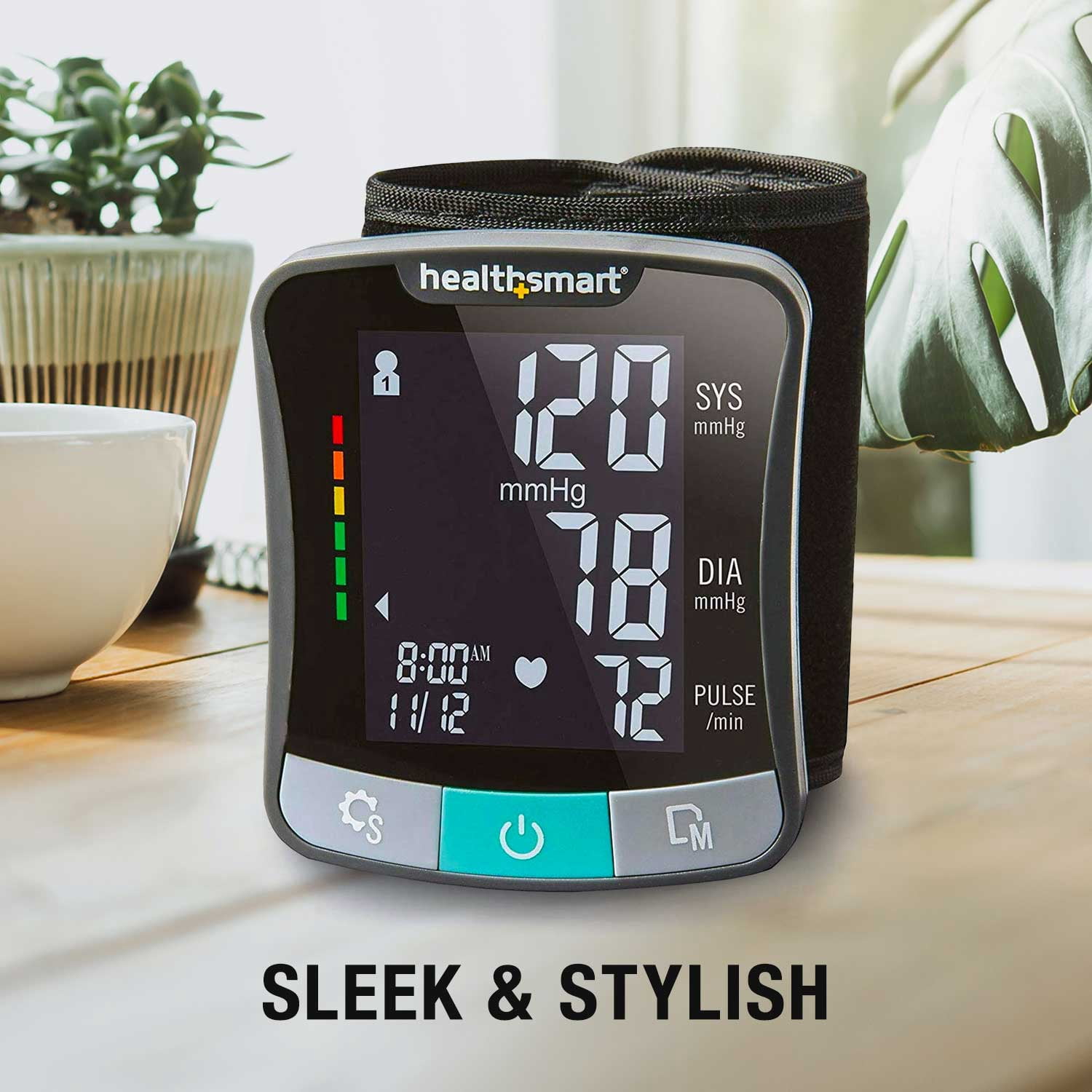 HealthSmart Digital Wrist Blood Pressure Monitor, Talking Function, 120-Reading Memory for 2 Users, FSA HSA Eligible
