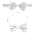 thumbnail image 2 of Ajustable Cummerbund Pre-Tied Bow Tie Hanky ​​Set Wedding Prom Tuxedo Formal , Blanco Salvador Satén Pajarita, 2 of 10