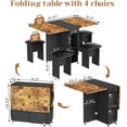 thumbnail image 3 of MIERES Folding Dining Table Set for 4, Dinner Table with 4 Leather Chairs and Shelves, Space Saving Foldable Dining Table with 6 Wheels, Kitchen Table for Small Spaces, Walnut, 3 of 6