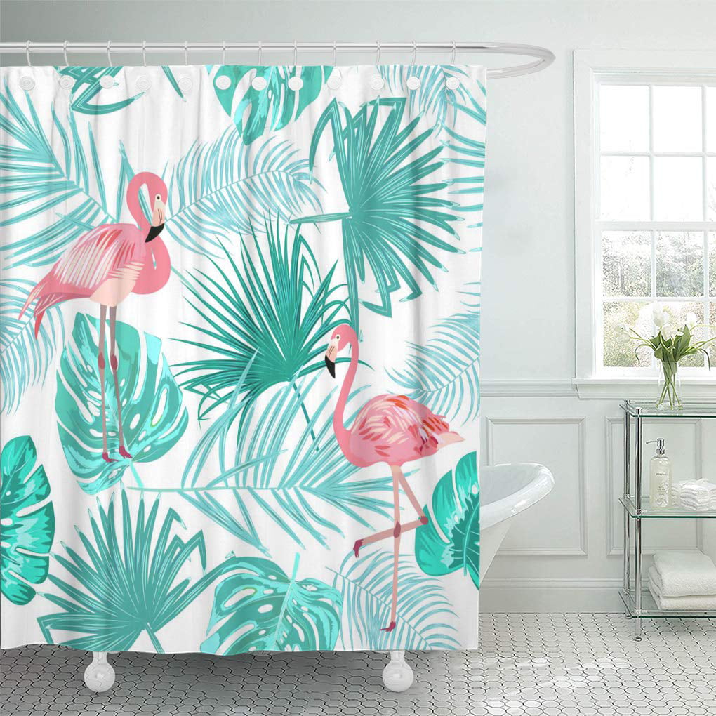 Tropical Flamingo Shower Curtain Set Summer Bathroom Fabric Curtains 180CM Liner 