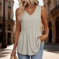 thumbnail image 2 of Long Tank Tops for Women Linen V Neck Pleated Sleeveless Strap Tops Summer Tops, 2 of 5