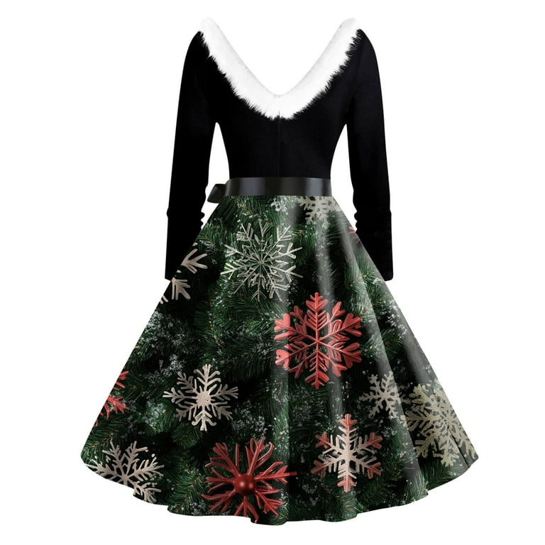 white christmas dresses A-Line Cocktail Black Dress 1950s Dress Christmas Red Green Dress Fall –  JiMiss Dresses