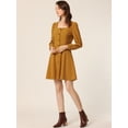 thumbnail image 3 of Vestido de pana con cinturón y cuello cuadrado de manga larga con botones en la parte delantera para mujer Otoño Invierno Marrón S, 3 of 5