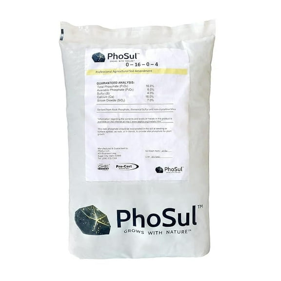 PhoSul Granular Rock Phosphate Fertilizer with Sulphur 0-16-0, 25lb - Organic Plant Food for Continuous Release Phosphate, Soil Amendment for Vital Plant Growth