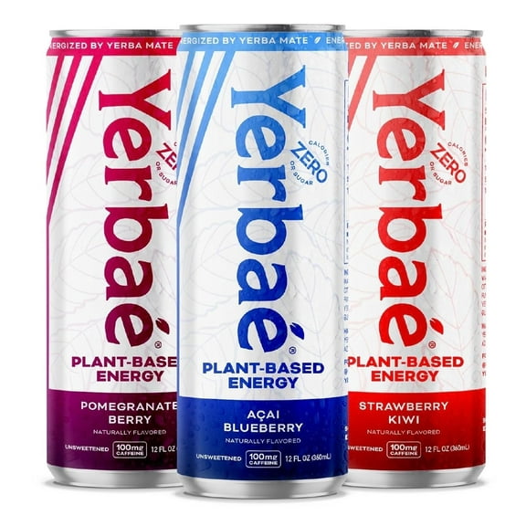 Yerbaé Energy Seltzer - Variety Tropical Pack, No Sugar/Calories/Carbs. Energized by Yerba Mate, Naturally Caffeinated & Plant-Based, Healthy Alternative to Coffee/Sugary Sodas, Pack of 12, 12oz cans