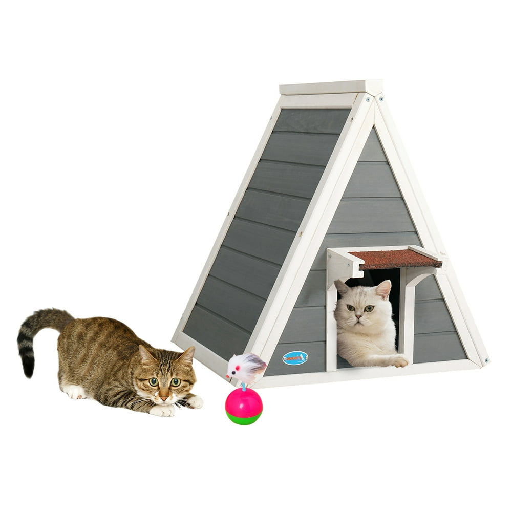 Coziwow Triangle Wood Cat Pet House Indoor and Outdoor Weatherproof Cat