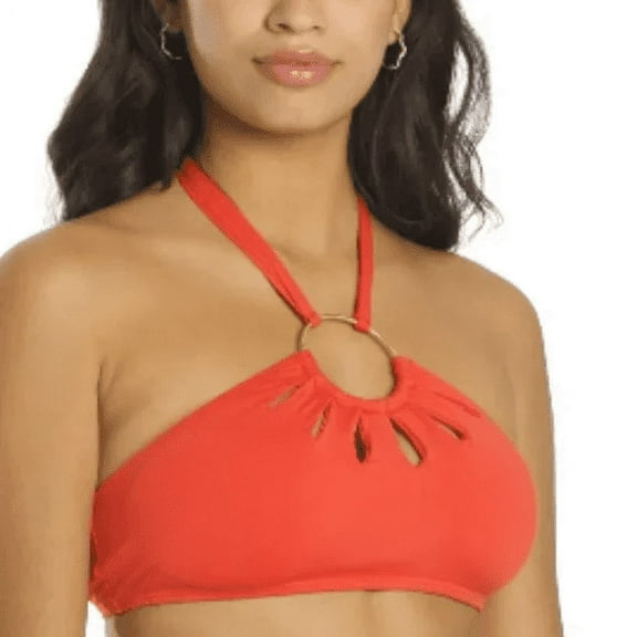 Vince Camuto Women's Orange Logo-Ring Cutout Halter Bikini Top
