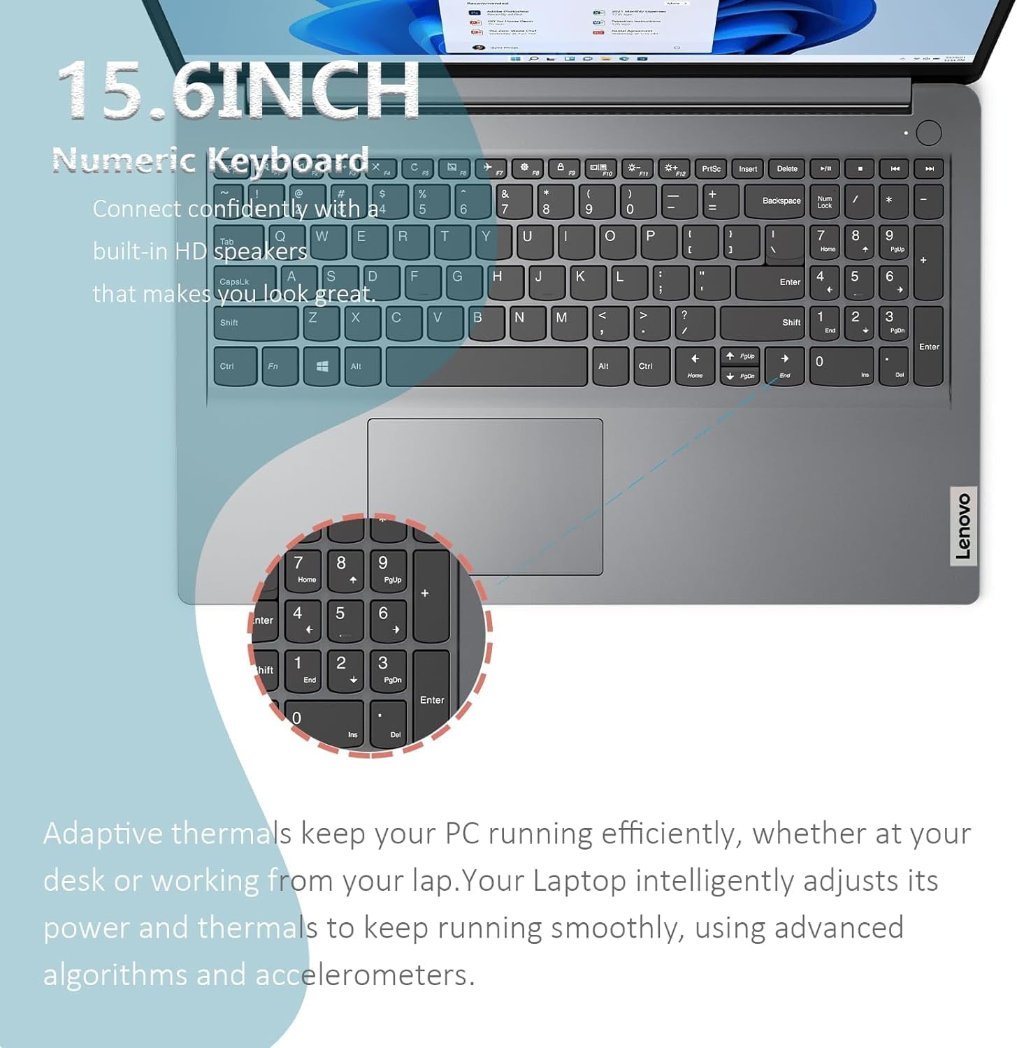 Lenovo IdeaPad 1i Laptop, 15.6" FHD Anti-Glare, Intel Core i5-1235U, 16GB RAM, 1TB SSD, Wi-Fi 6, SD Card Reader, Numeric keypad, Webcam, Bluetooth, Windows 11 Pro, Intel Iris Xe Graphics