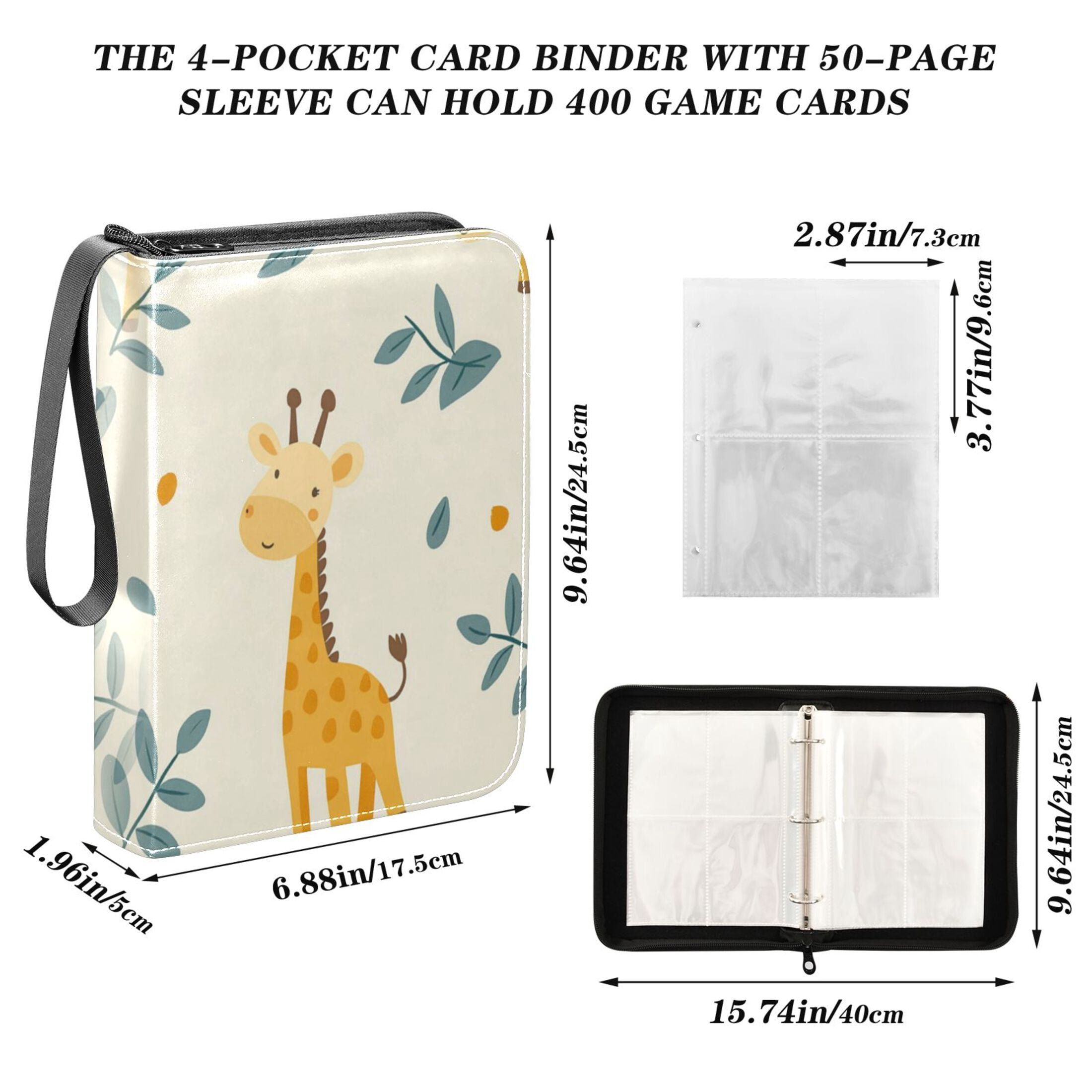Game Card Storage Bag Collectible Trading Card Albums The 4-Pocket Card Binder With 50-Page Sleeve Can Hold 400 Game Cards Super Cool Giraffe