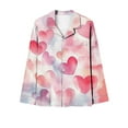 thumbnail image 6 of Yangnuo Women's Valentine's Day Heart Print Comfy Collared Pajama Set Women's Casual Day Printed Long Sleeved Lapel Casual Top Pants Pajama Set, 6 of 6