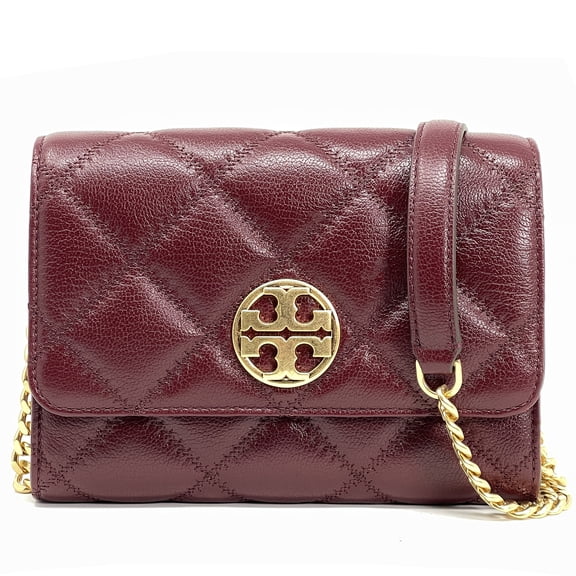 Tory Burch Women's Willa Small Quilted Chain Wallet Crossbody Bag (Maroon)