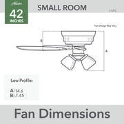 Hunter 42 inch Indoor Ceiling Fan with LED Lights - Ceiling Fan with Pull Chain, For Bedroom, Living Room, or Kitchen, Low Profile Mount, No Remote, 5 Blades - Builder 51092, Brushed Nickel