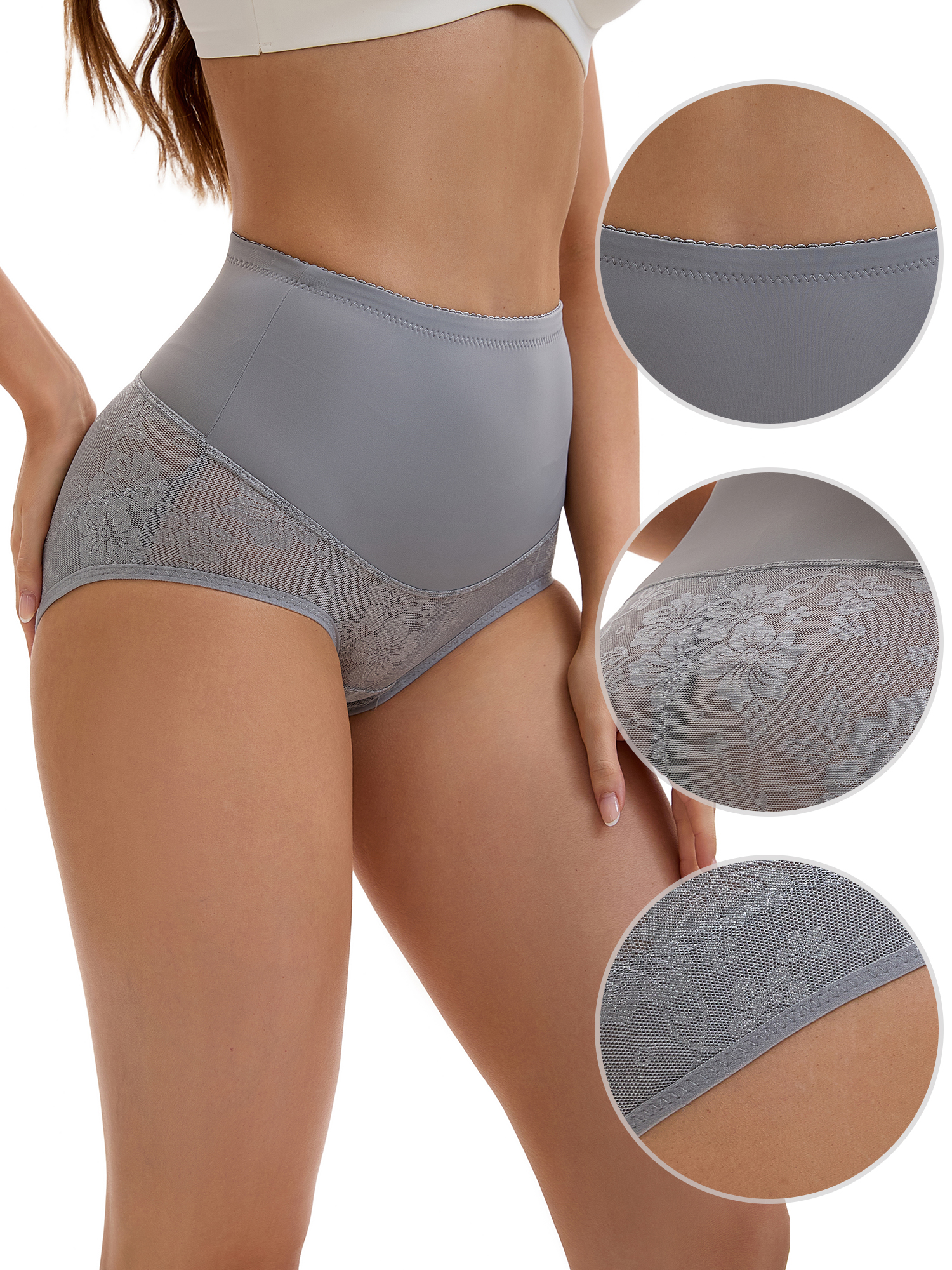 Unique Bargains High Waisted Slimming Lace Briefs L Grey