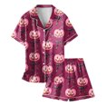 thumbnail image 4 of Little Kids Halloween Two-Piece Outfit Bowknot Pumpkin Print Lapel Button Short Sleeve Tops And Shorts Nightwear Soft Lounge Sets Size 6-7T, 4 of 4