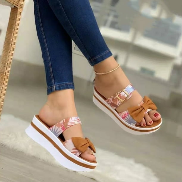 Zapatillas de flores de verano para mujer, sandalias, zapatos informales para mujer, zapatillas con hebilla de lazo Wmkox8yii ytu7321