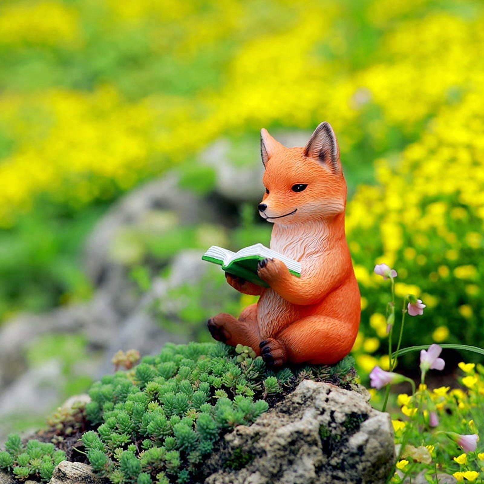 Cute Fox Figurines Animal Statue,Resin Sculpture Outdoor Statues Ornaments Décor for Flower, Yard Art Patio Lawn House,Orange
