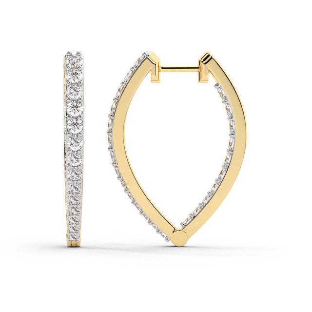 Boucle d'Oreille Créole en Diamant de Laboratoire / Boucles d'Oreilles Créoles Reagan de Forme Ronde Certifiées IGI de 2 Carats / Or Jaune 14K / Monture à Griffes Qualité FG-VS1-VS2 / Friendly Diamonds