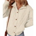 thumbnail image 3 of Female Quilted Jacket Casual Winter Open Front Button Down Puffer Coat Outwear Cardigan Cream White L, 3 of 7