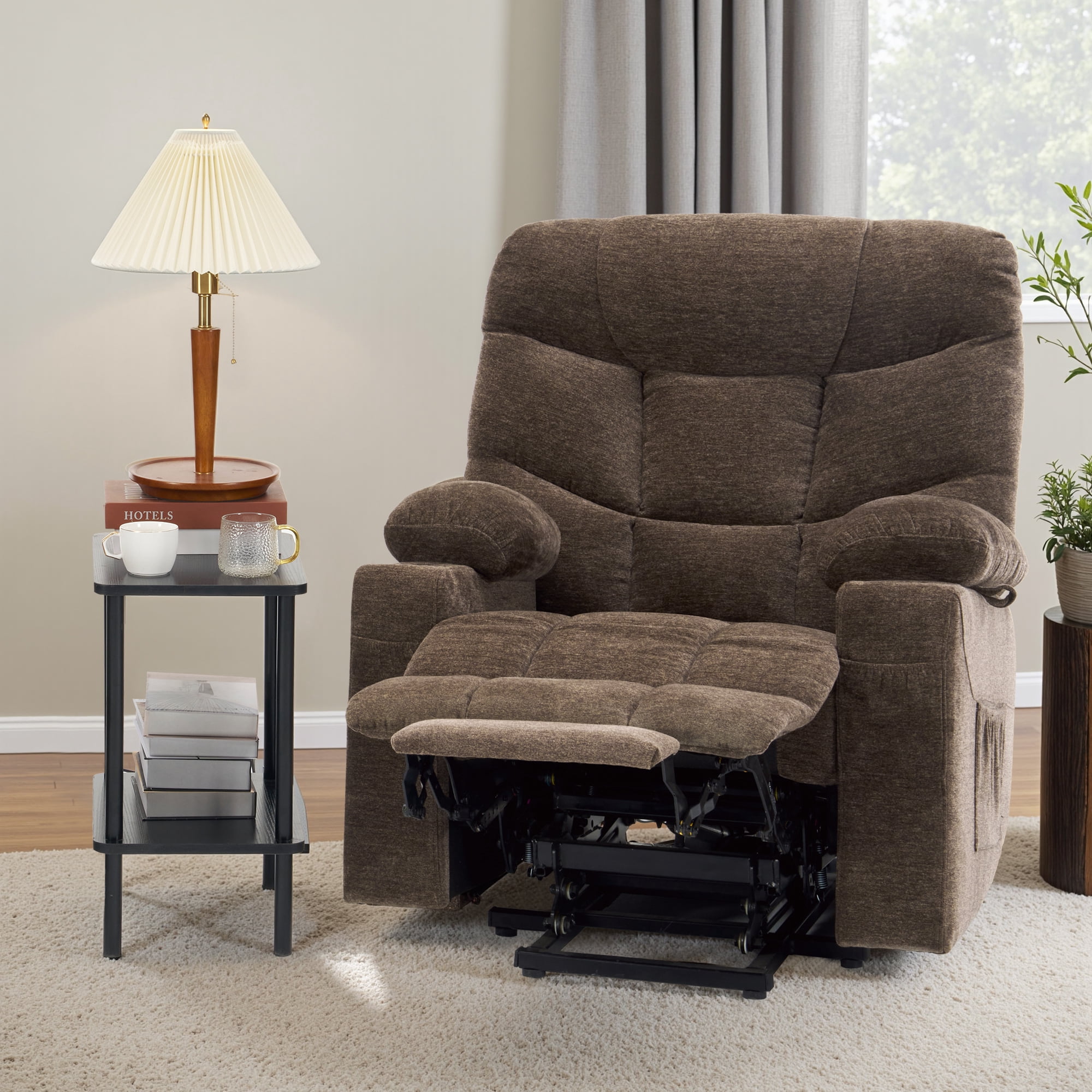 MCombo 27.2'' Extra Wide Power Lift Recliner Chair for 5'7"-6'2" Elderly, Fabric, Brown, Large-Oversize